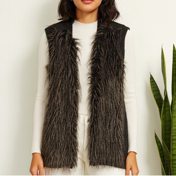 H&M Jackets & Blazers - Penny Lane Vest VTG Sz Sm Gray Boho Indie Warm Layering Fall‎ Faux Fur Movie